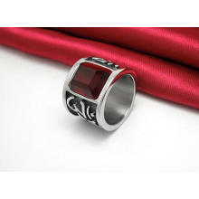 Tallado Dark Red Zircon Classic Titanium Steel Anillos Joyería de moda